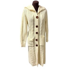 FOB NY Cream Cable Midi Long Hooded Cardigan Womens size Medium